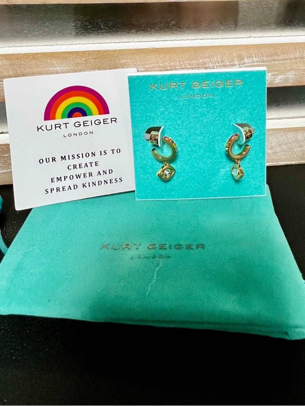 KURT GEIGER LONDON Evil Eye Crystal Huggie Hoop Earrings